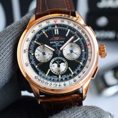 GF Factory Breitling 42MM Calfs Leather Bracelet Stable Movement Black White Watch